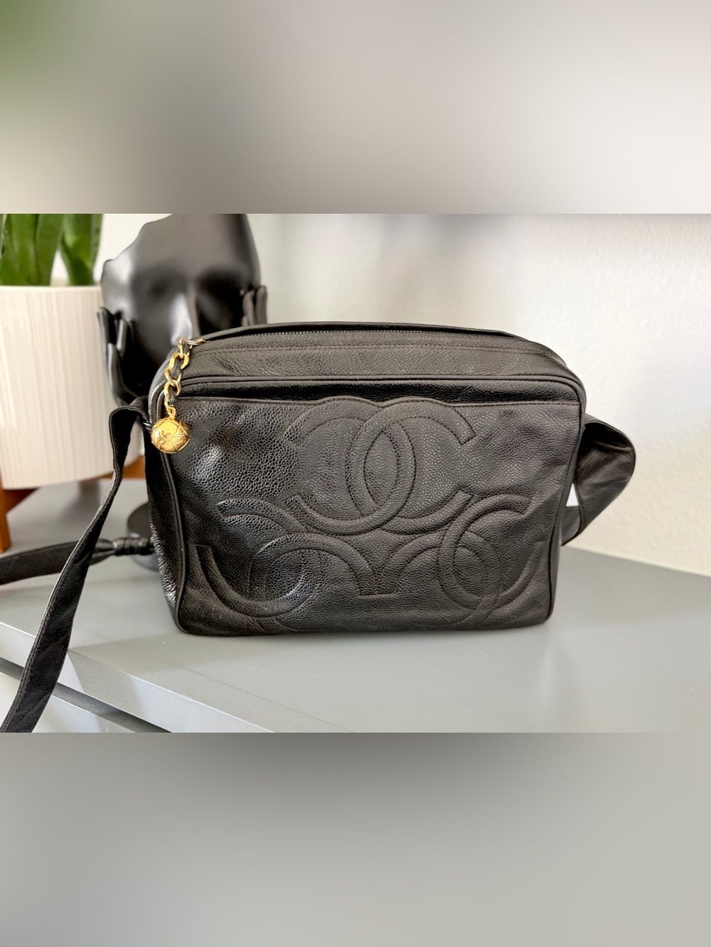 CHANEL Black Triple CC caviar Leather Crossbody with Gold Charm